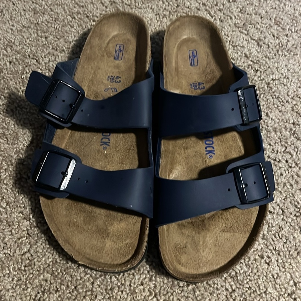Birkenstock Arizona Birko Flor Navy Double-Strap Sandals, worn once indoors